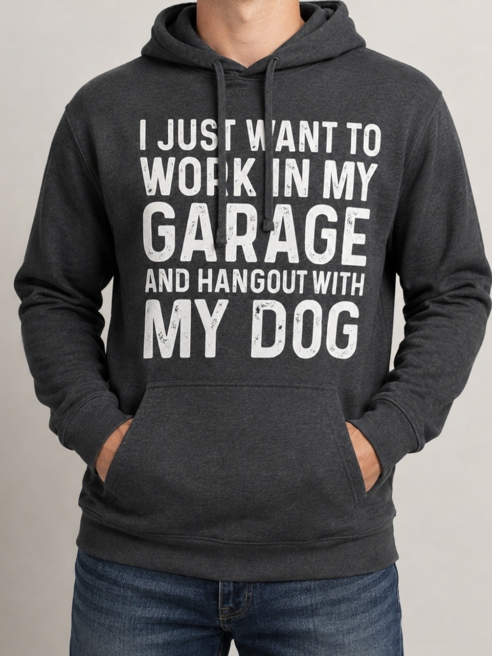 Dog Lover Charcoal Hoodie - 'Work in My Garage and Hangout with My Dog' Men's XL